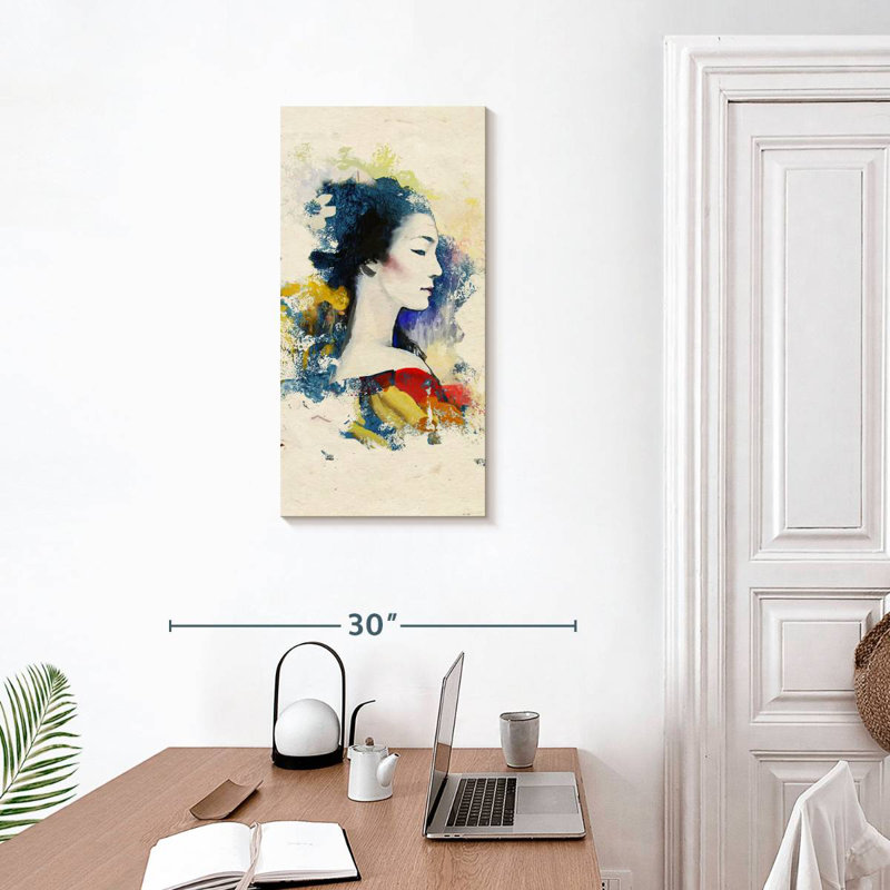 Portrait de geisha classique, H 30 po x l 15 po