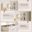 Meuble-lavabo moderne blanc 23,6 po avec miroir à DEL à intensité variable, station de charge intégrée, 2 grands tiroirs de rangement et 3 tablettes ouvertes, coiffeuse élégante avec boutons en cristal-715384219