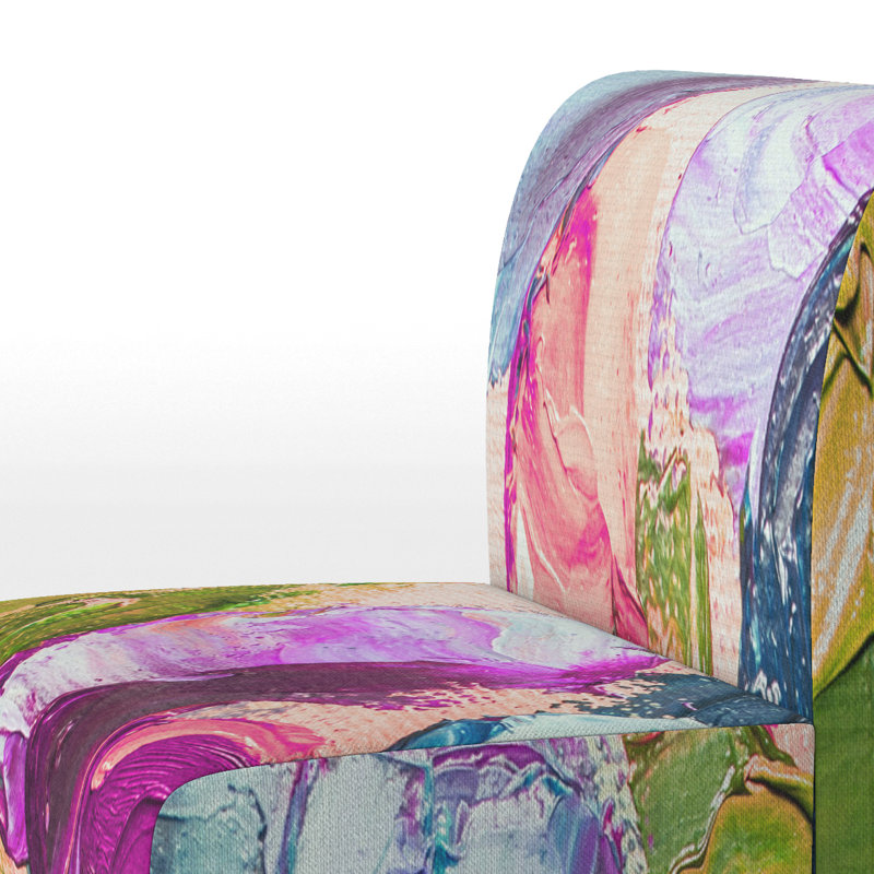 Fauteuil de chambre moderne rembourré en velours Brechta Vibrant Curve Design II, Mauve / Vert / Rose