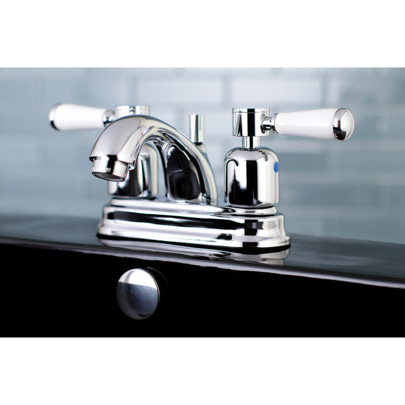 Kingston Brass Paris Two-Handle 3-Hole Deck Mount 4" Centerset Bathroom Faucet with Plastic Pop-Up, Polished Chrome