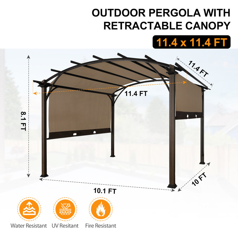 11,4 pi L 11,4 pi. Pergola en aluminium avec auvent, Brun