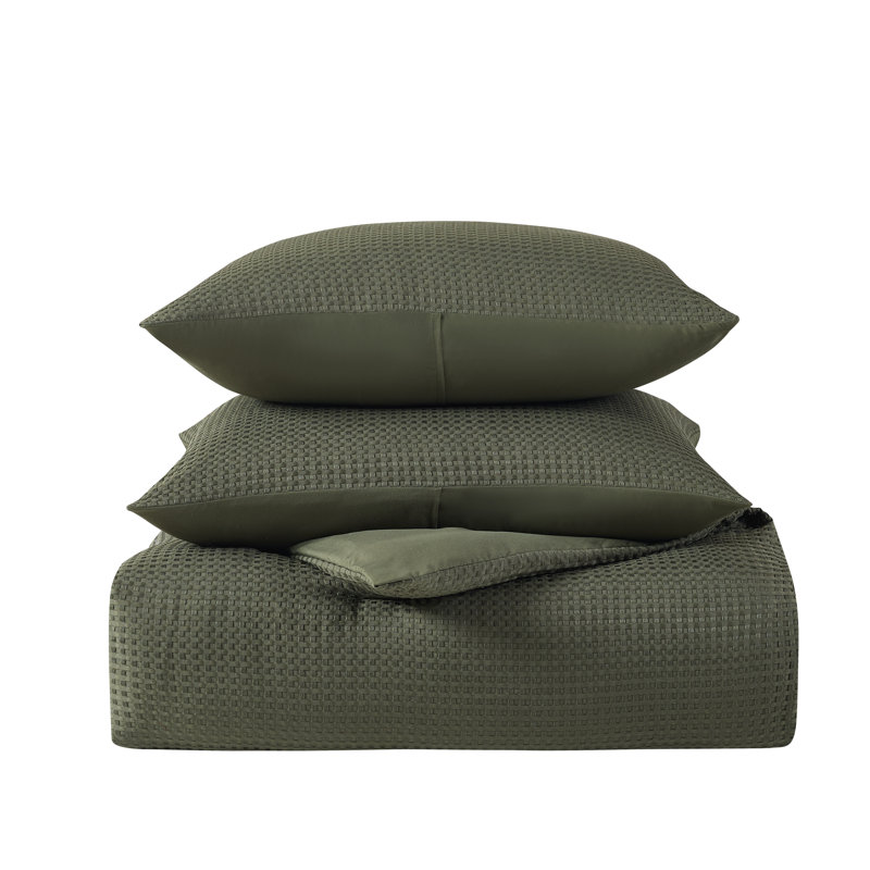 Kathy Ireland 3 Pc Waffle Comforter Set, Sage, King Comforter + 2 King Shams