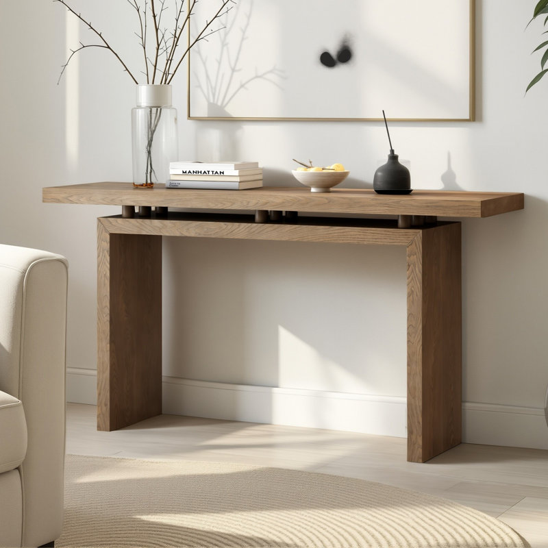 Console en placage de frêne de conception unique, de style moderne et simple, avec un plateau de table astucieux, convenant à un vestibule, un couloir, un salon, un vestibule