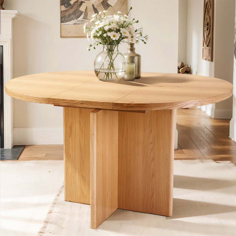Lulette 42"-58" Extendable Solid Wood Dining Table, Natural Oak
