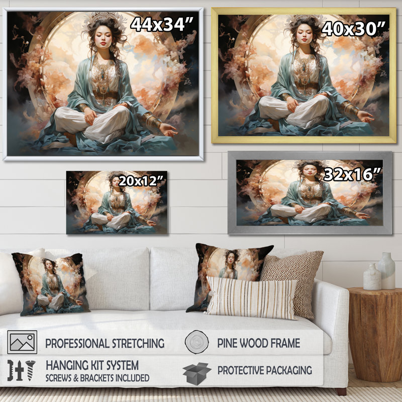 Art asiatique, bodhisattva Grace I - impression, H 24 po x l 32 po x P 1 po, Toile tendue