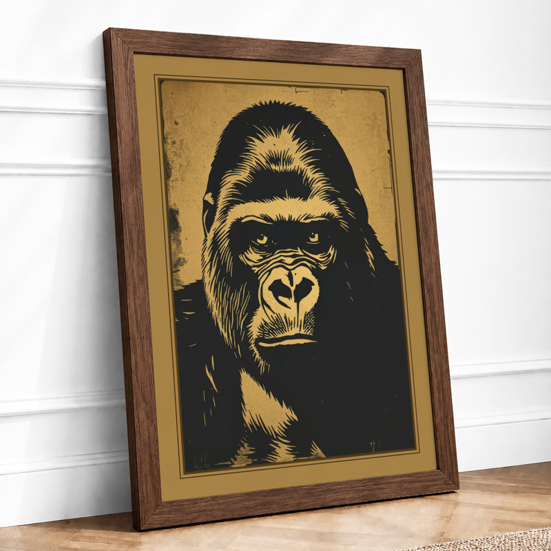 Gorilla Stare Rustic - Framed Print, Walnut, A3 - 42.0 x 29.7 cm