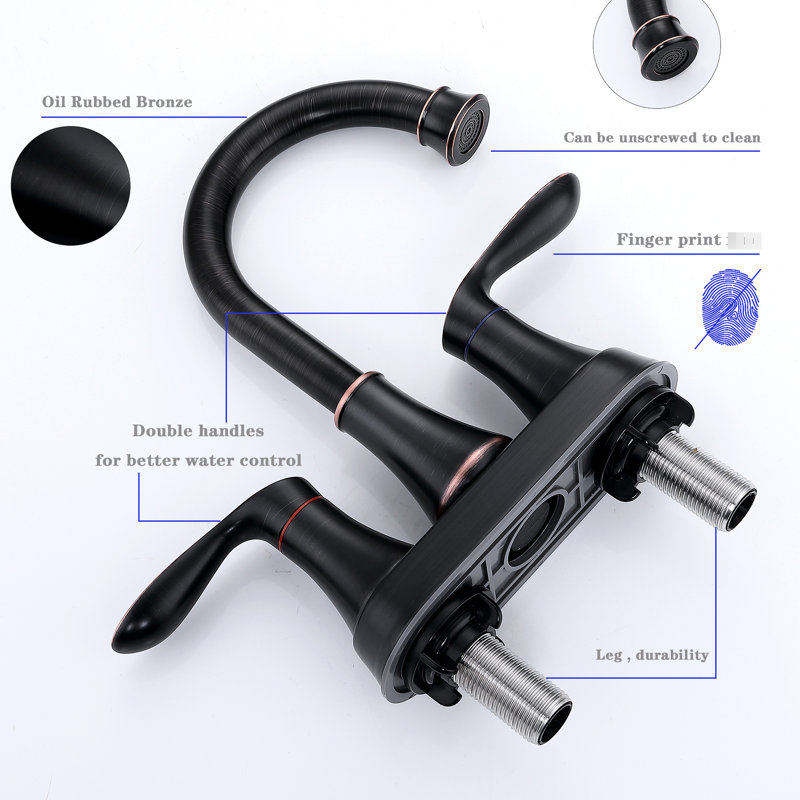Modern Oil Rubbed Bronze Bathroom Faucet - Pop-Up Drain And Hoses 4-Inch Sink Tap Brass Plastic Casting Body For Durability