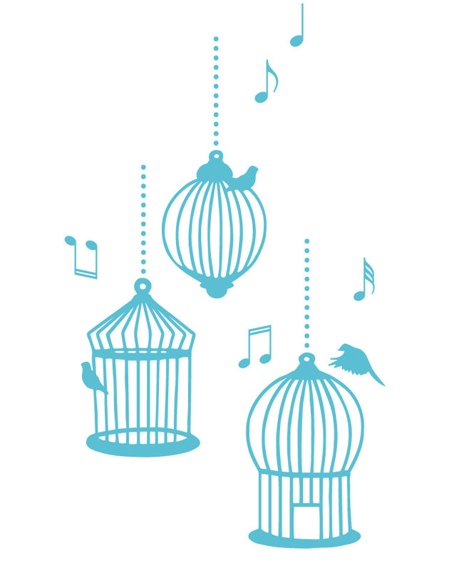 Décalcomanie murale cages d’oiseaux de chanson, H 37 po x l 22 po x P 0,01 po, Bleu geyser