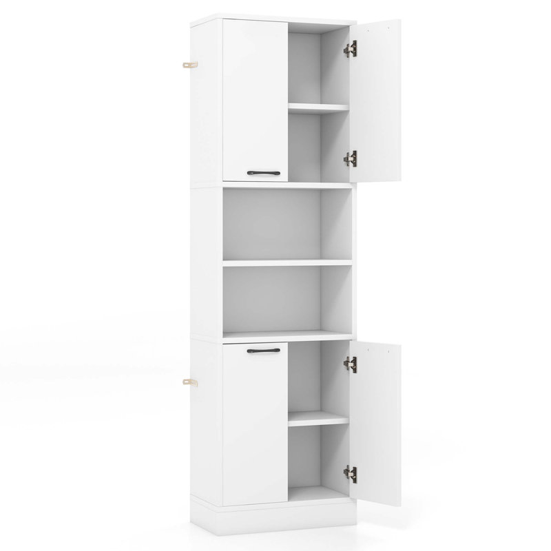 Costway 75" Bathroom Storage Cabinet With 4 Doors & 2 Open Compartments Freestanding, White