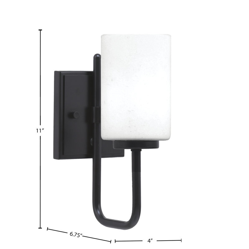 Amarmula 1 Light Wall Sconce, Matte Black Finish, 4" White Muslin Glass, Black