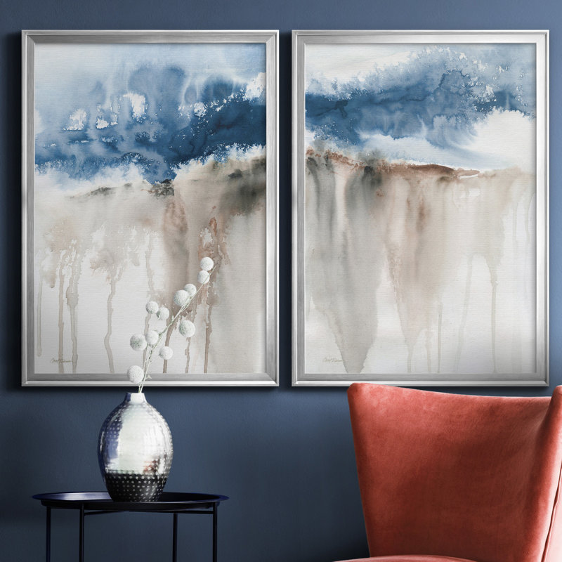 Windy Cliff I - ensemble de 2 reproductions d'art, H 22,5 po x l 61 po x P 1,5 po, Toile encadrée argentée, Pas de tapis