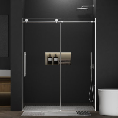 56"–60" W × 75" H Frameless Single Sliding Shower Door With 5/16" (8mm) Clear Tempered Glass