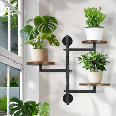 Wooden Rotatable Window Sill Plant Stand, 3 Tier Wall Plant Holder, 180 Degree Rotating Plant Rack,Black