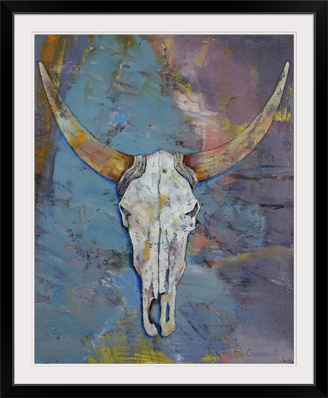 «Aigerim Steer Skull» par Michael Creese, reproduction d'art, H 23 po x l 20 po x P 1 po, Cadre noir