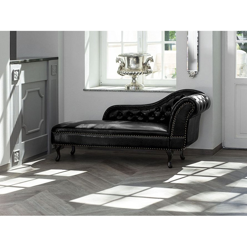 Brennon Faux Leather Chaise Lounge, Black