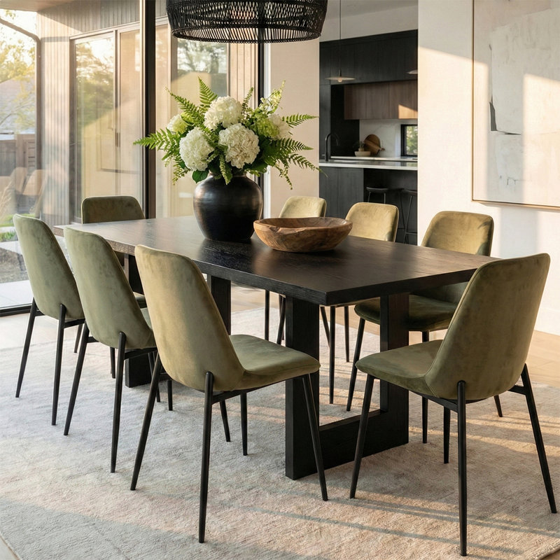 Upholstered Chenille Fabric Side Dining Chair (Set of 8), Green