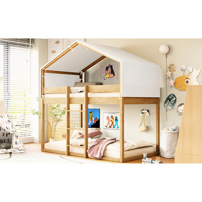 Lit simple superposé au-dessus de bois avec tente - espace de jeu supplémentaire pour une option de sommeil confortable