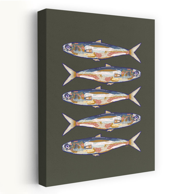 «Vibrant Stacked Sardines Abstract Colorful Contemporary Coastal Ocean», art mural, H 60 po x l 40 po