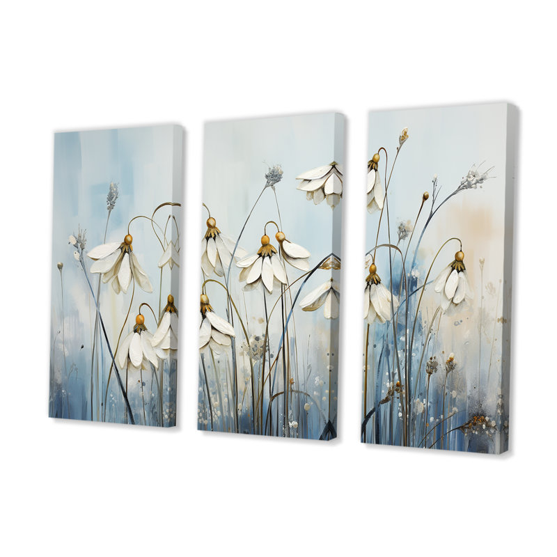 Minimalisme bleu et blanc Snowdrops Harmony I - Ensemble de décorations murales Snowdrops, H 32 po x l 48 po x P 1 po