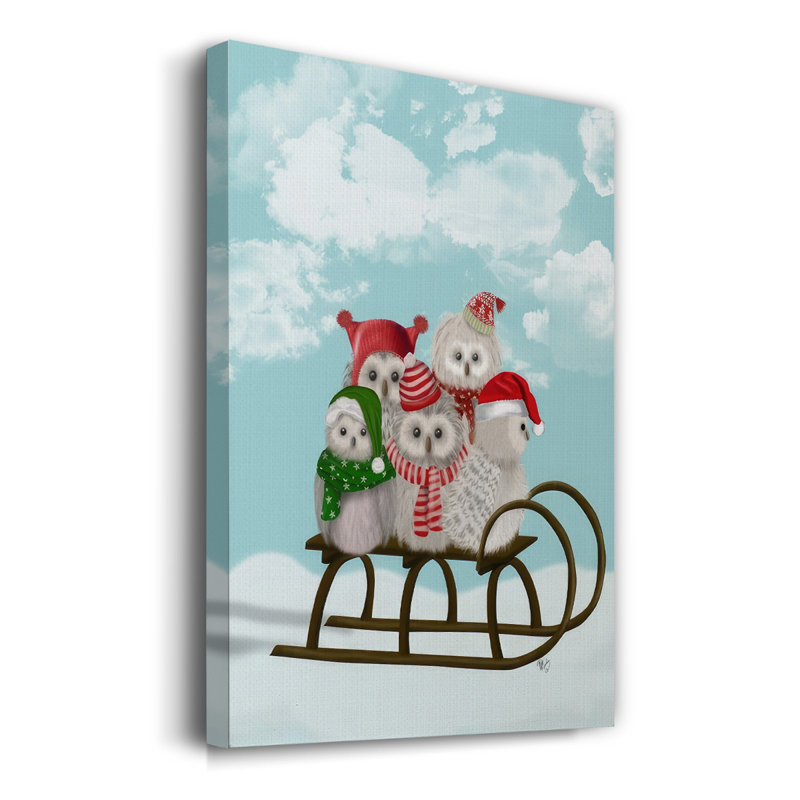 Chouette de Noël traîneau sur toile, H 12 po x l 8 po x P 1,5 po
