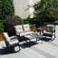 Table d'appoint en osier pour l'extérieur - Structure en acier durable avec rotin PE et finition thermolaquée - Table de bout de patio compacte