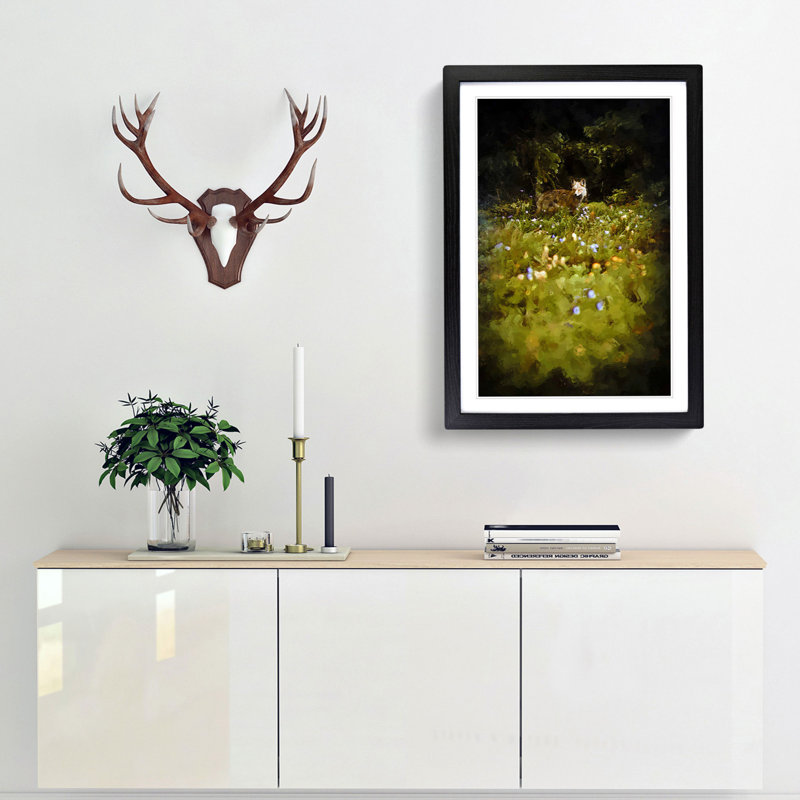 Fox in the Springtime in Abstract - Picture Frame Graphic Art Print, 36cm H x 27cm W x 2cm D, Black Framed