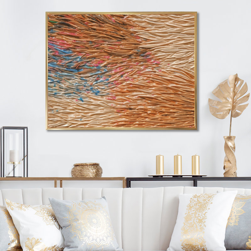 «Terracotta Bliss Texture Abstract», reproduction d'art sur toile, 12" H x 20" W, Cadre flottant doré