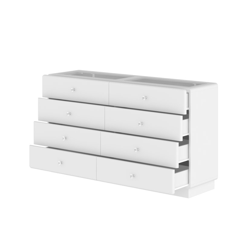 Commode blanche moderne à 8 tiroirs avec compartiments en verre à DEL intégrés - Solution de rangement élégante