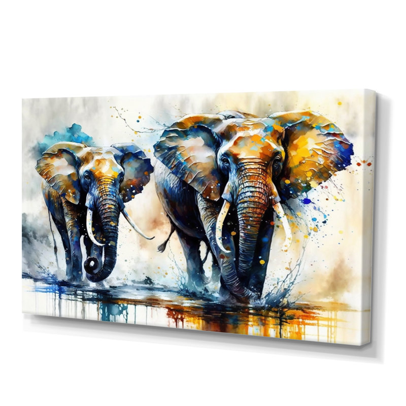Éléphants qui courent II - reproduction sur toile, L 20 po x H 12 po, Toile tendue