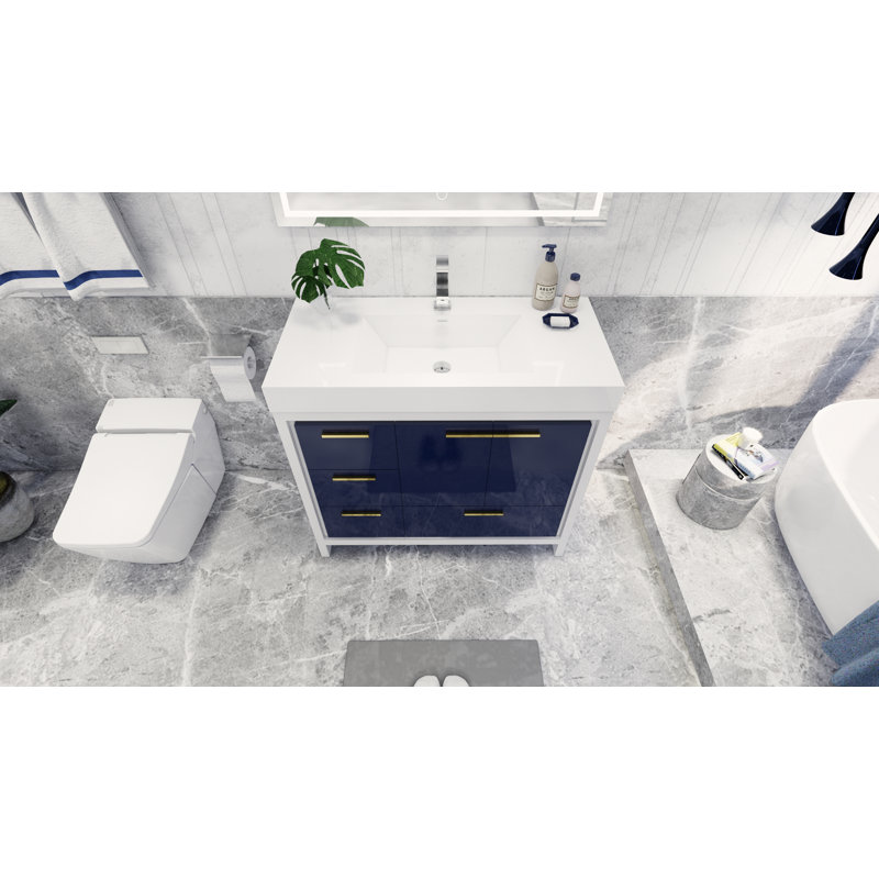 Ensemble de meuble-lavabo simple 42 po Loyne, Bleu, Doré