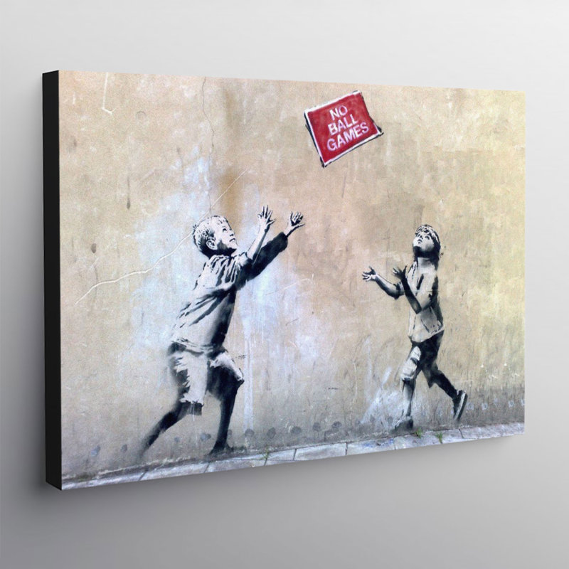 Banksy No Ball Games Street Art - Wrapped Canvas Print, 20.5cm H x 31cm W x 4cm D