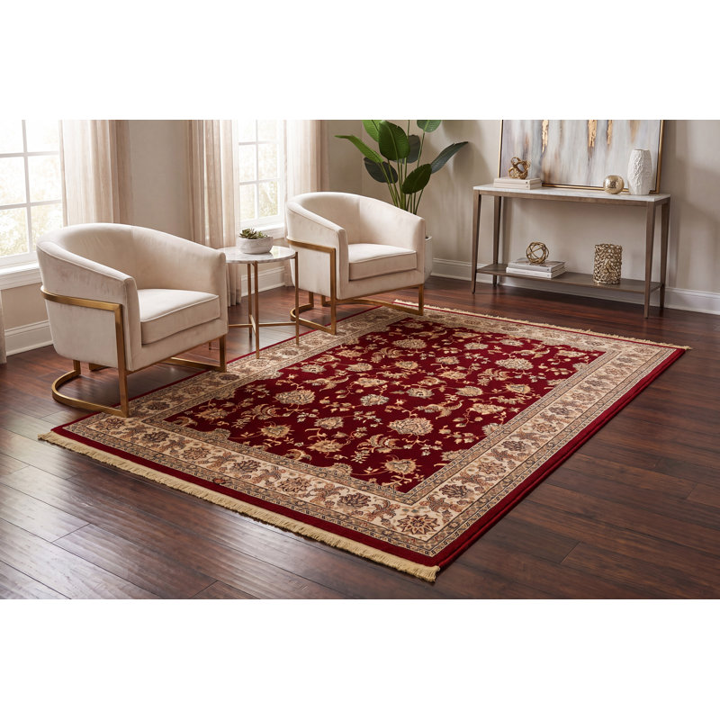 Tapis décoratif en laine rouge Hermione, Rectangle 5 pi 3 po x 7 pi 7 po