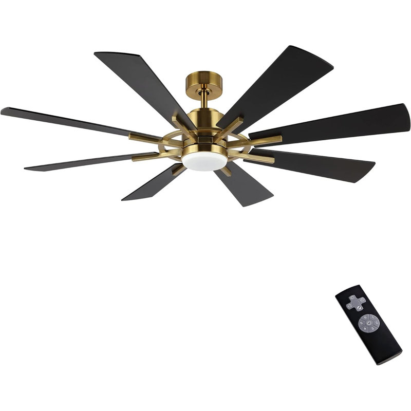 Deallen 72'' Ceiling Fan with LED Lights, Gold with Black Blades