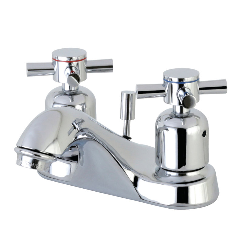 Robinet de salle de bain central à 4 poignées à 3 trous à fixation sur le comptoir avec robinet escamotable en plastique Kingston Brass