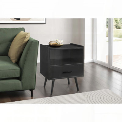 Table d'appoint avec tiroir de rangement et casier ouvert - stratifié noir, H 24 po