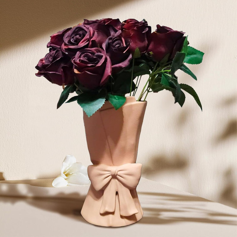 Beige Ceramic Bow Vase