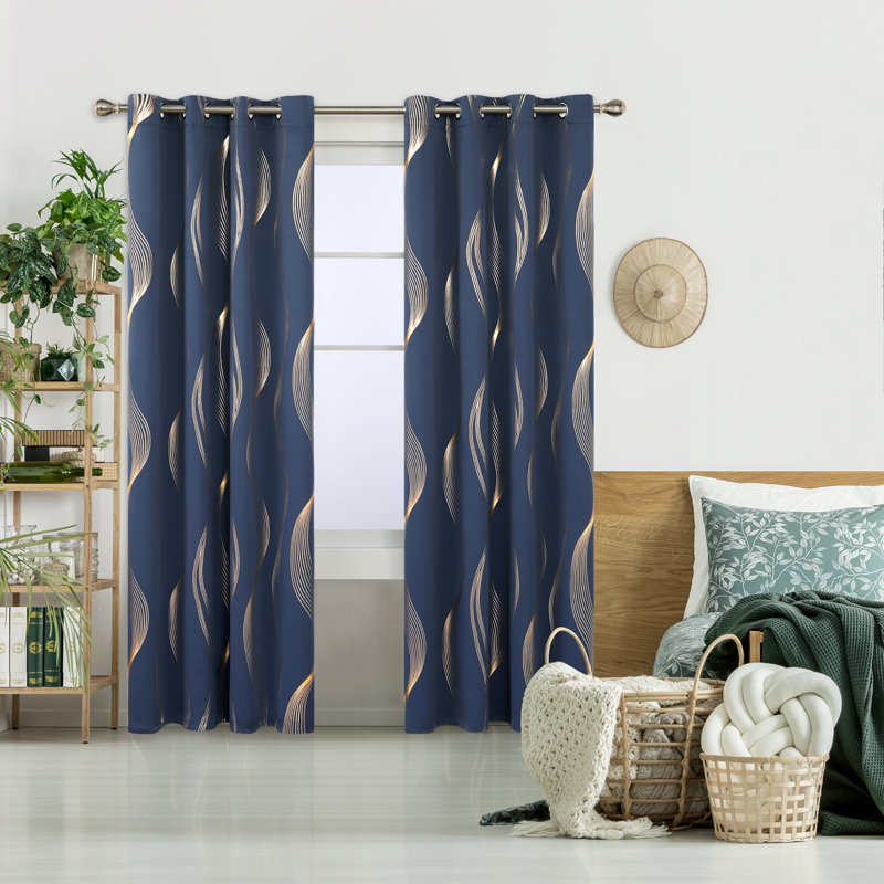 Geometric Blackout Thermal Curtain Pair, 52" W x 90" L, Mellow Yellow