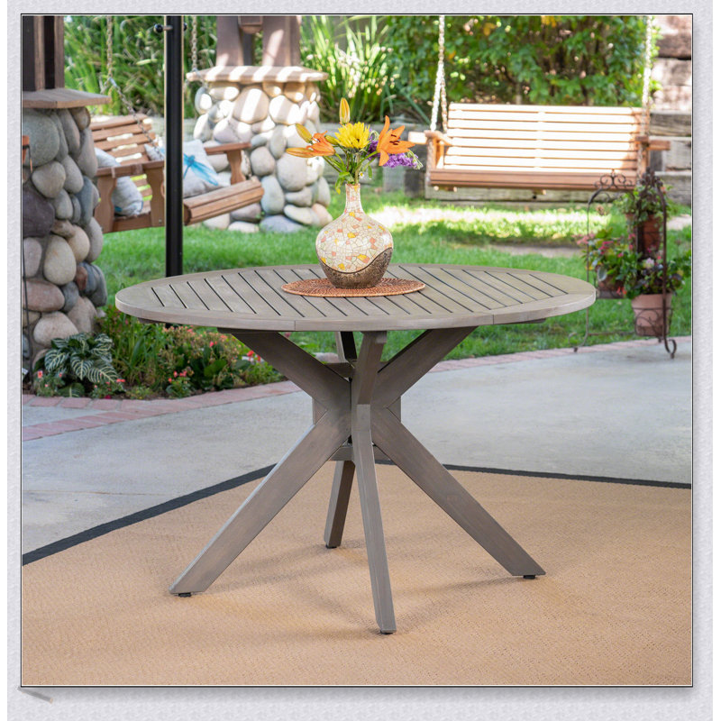 Table de salle à manger d'extérieur en bois d'acacia Stanford avec base en X, durable et élégante pour les rassemblements dans la cour