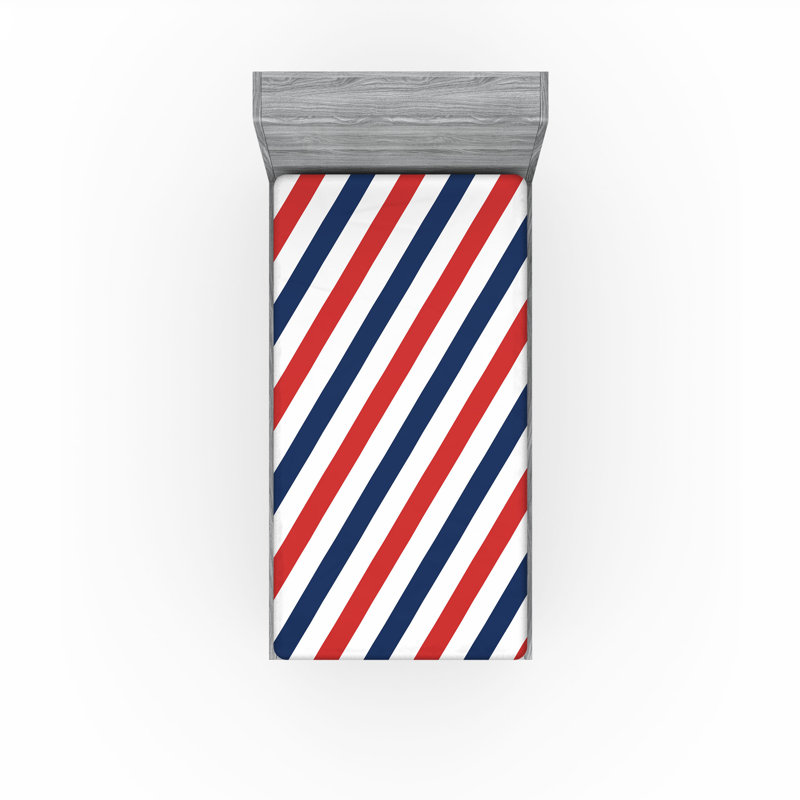 Drap-housse orange Ambesonne, Rayé bleu / rouge / blanc, Drap-housse pour lit simple TG