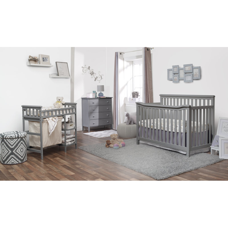 Gray Wood Nursery Set with Crib, Dresser, and Changing Table
