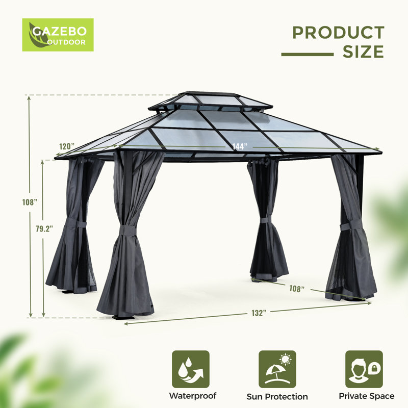 12 Ft. W x 10 Ft. D Aluminum Patio Gazebo, Black, Blue