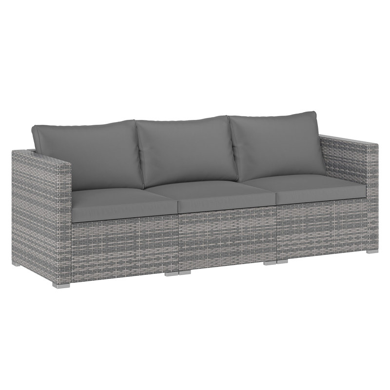 Ensemble de canapé modulaire en rotin 3 pièces avec coussins, gris, Gris, Gris