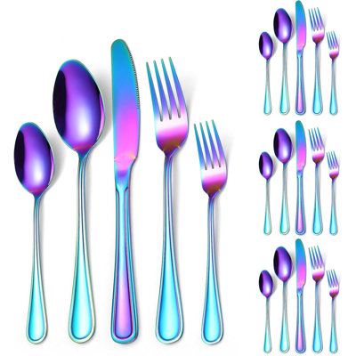 Ensemble de couverts 20 pièces en acier inoxydable pour 4 personnes, argenterie moderne avec poignées à deux rangées, couverts élégants pour les repas de tous les jours et les occasions spéciales