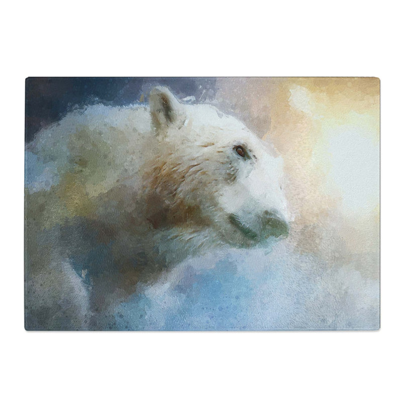 Tempered Glass Mystical Polar Bear Chopping Board, 39 cm W x 28.5 cm L