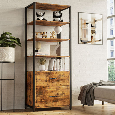 Jayger Industrial Bookcase with File Cabinet Drawers
