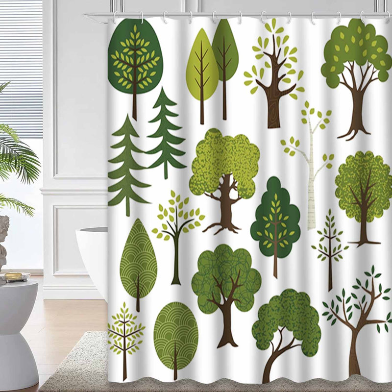 Aspen Pine Birch Tree Forest Art Shower Curtain with 12 Hooks, 72" L x 78" W