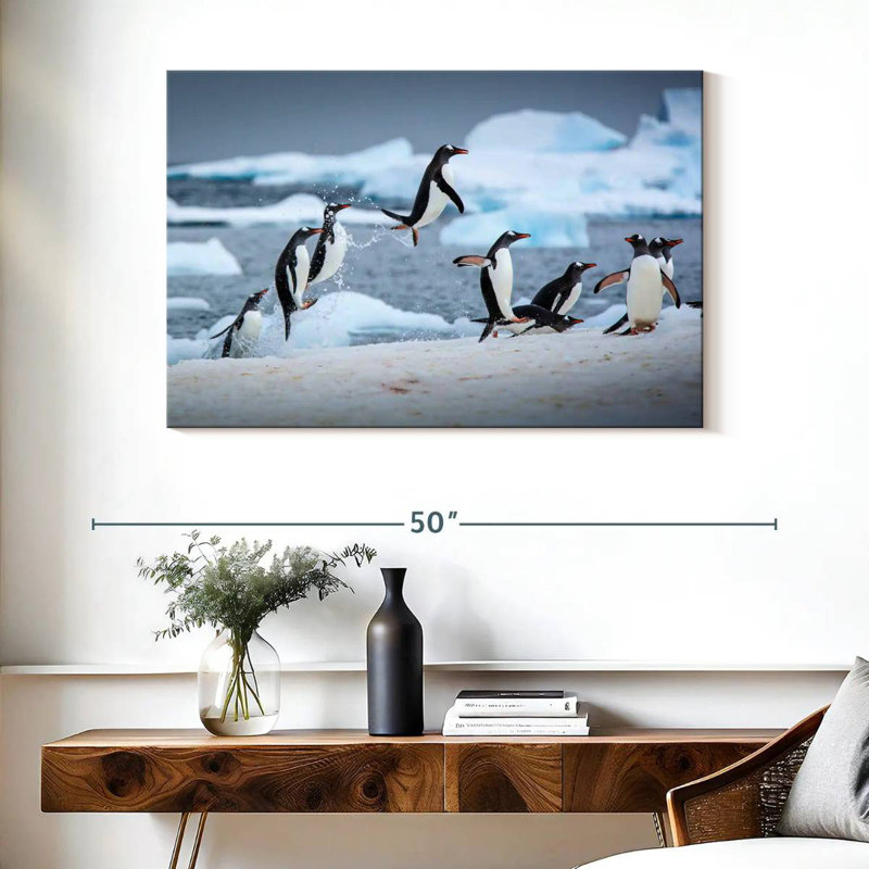 Pingouins sautant sur la glace, H 26 po x l 39 po