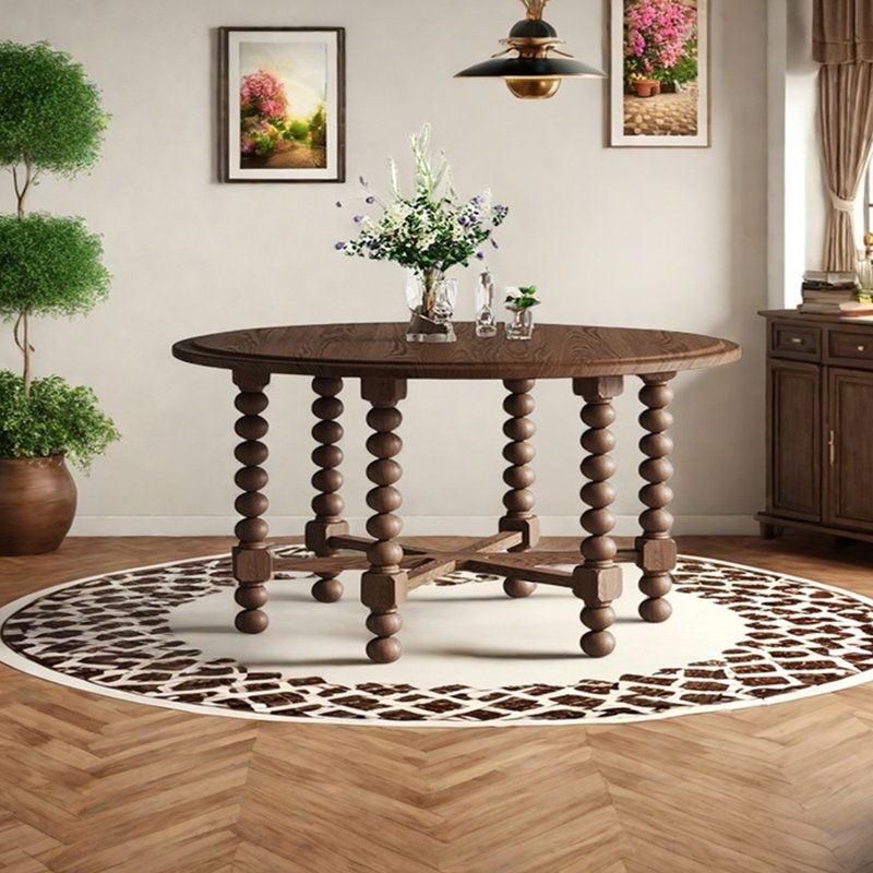 Round multilayer solid board dining table, 29.53" H x 59.06" L x 59.06" W, Taupe