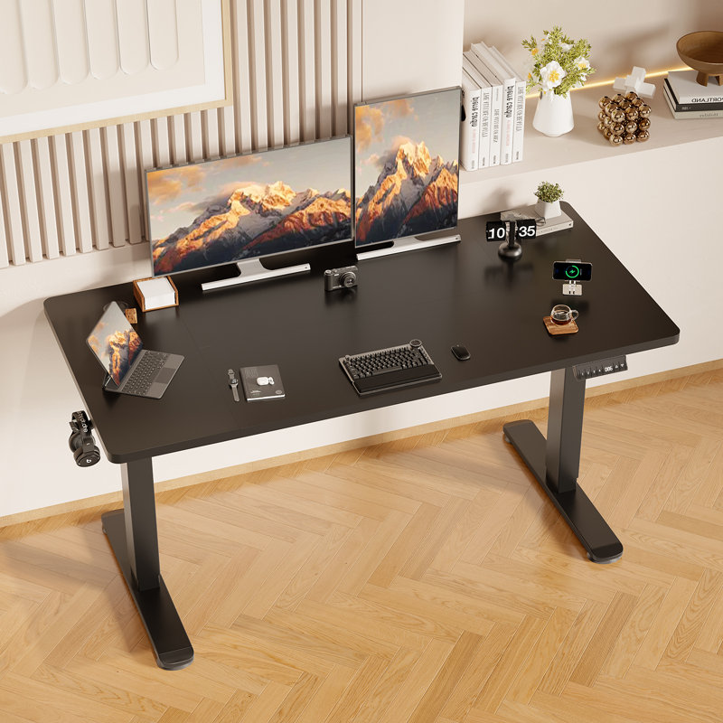 Adjustable Metal Base Standing Desk, 72cm H x 140cm W x 70cm D, Black/Black