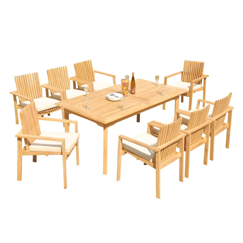 Teak 12-Person Brown Solid Wood Outdoor Dining Set with Stackable Chairs